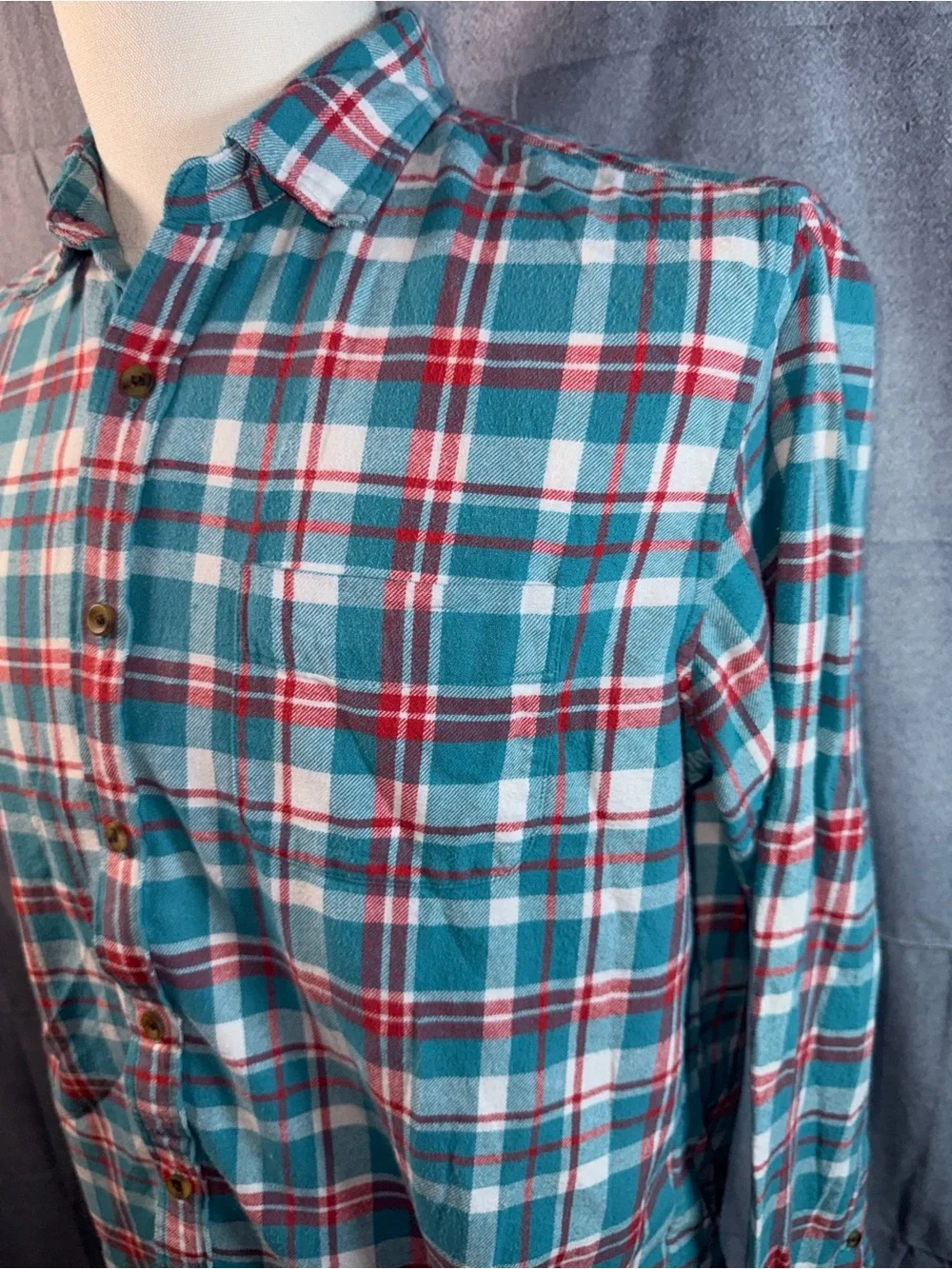 2264-J. Crew Teal and Red Plaid Button-Down Shirt
